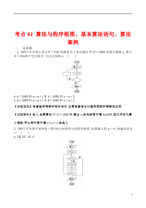 2017年全国高考数学试题分类汇编考点40算法与程序框图基本算法语句算法案例