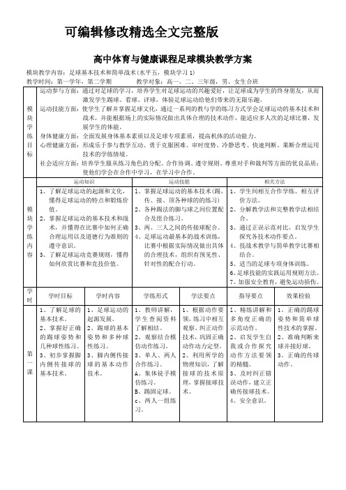 高中体育与健康模块教学设计(足球18课时)精选全文完整版