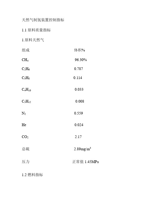 天然气制氢装置控制指标