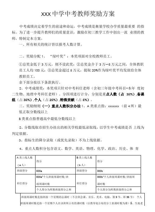 中考教师奖励方案