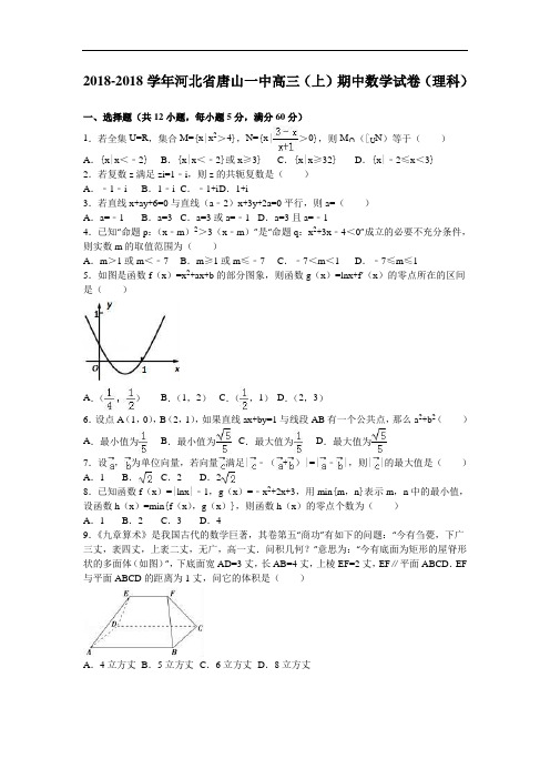 河北省唐山一中2018届高三上学期期中数学试卷理科 含解析