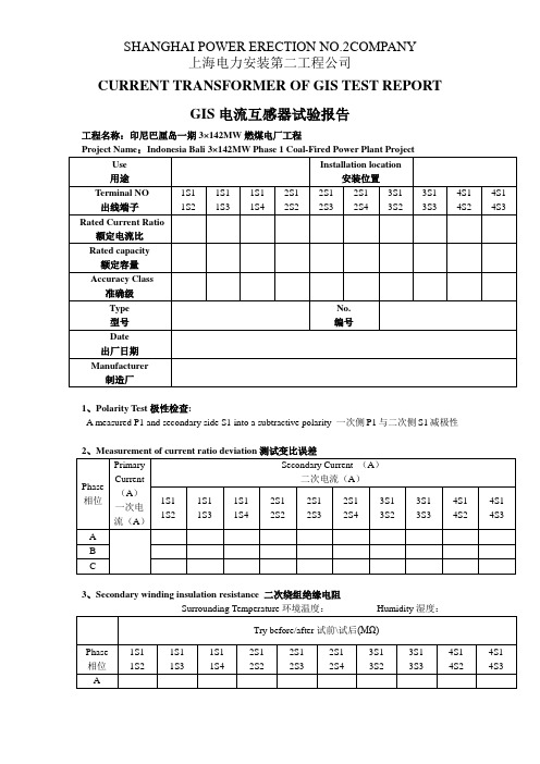 中英文电流互感器试验记录10组