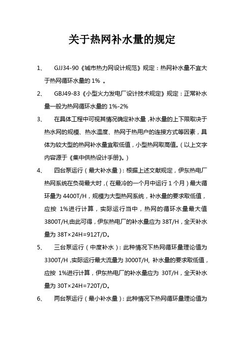 关于热网补水量的规定