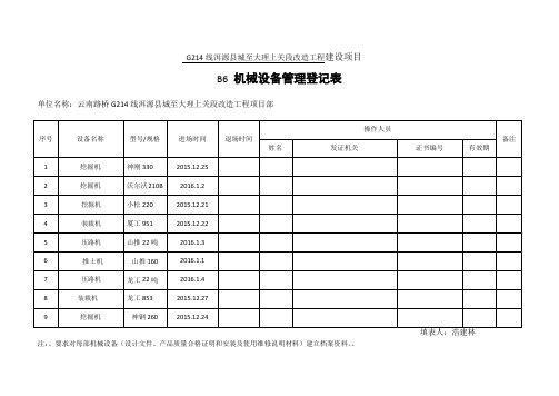 机械设备管理台账