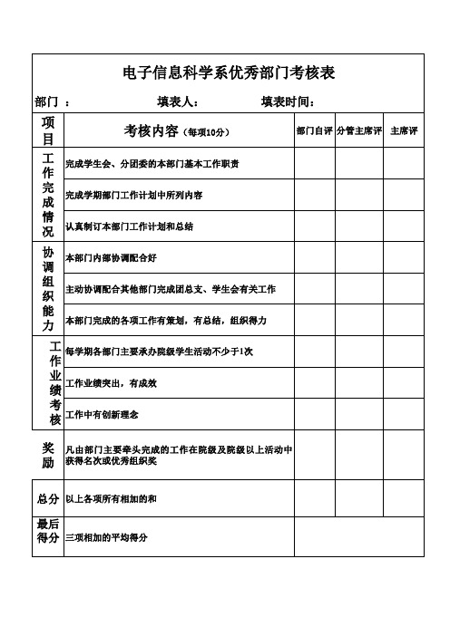 学生会优秀部门考核表Excel 工作表