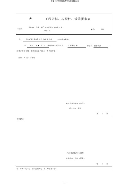 表B工程材料构配件设备报审表