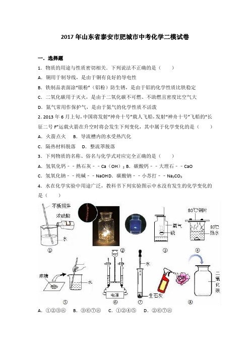 山东省泰安市肥城市2017届中考化学二模试卷(解析版)