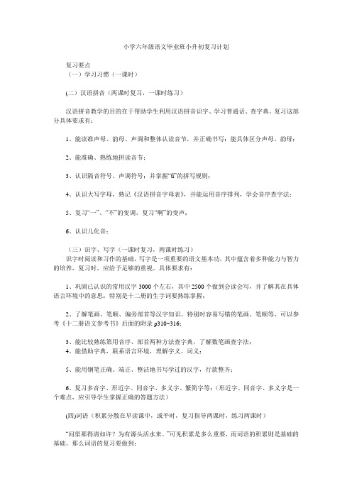 小学六年级语文毕业班小升初复习计划.doc