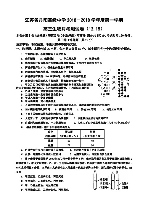 最新-2018届江苏省丹阳高级中学高三生物月考测试卷-人