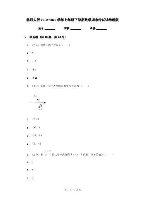 北师大版2019-2020学年七年级下学期数学期末考试试卷新版