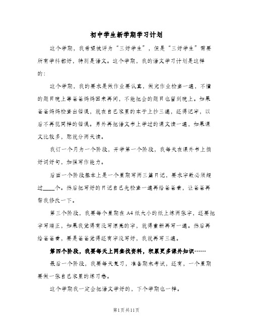 初中学生新学期学习计划(九篇)