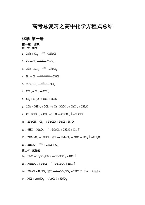 高中化学方程式大全(默写训练版)