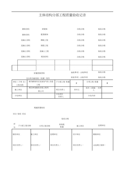 主体分部工程质量验收记录