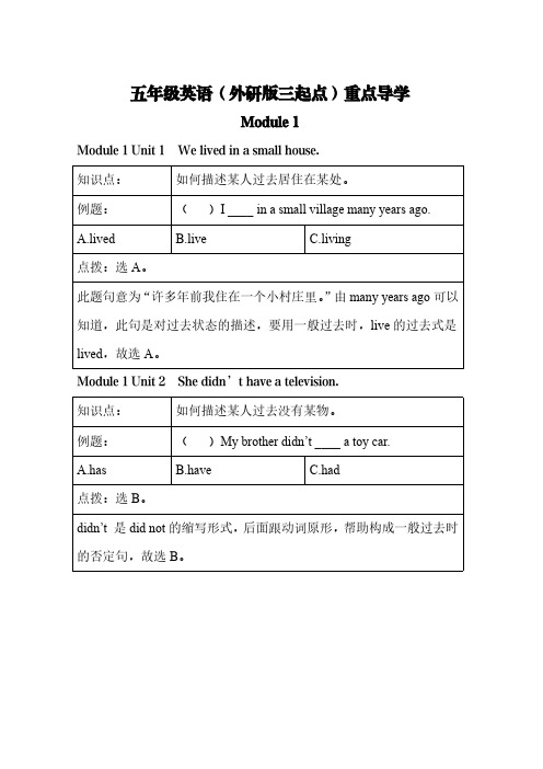 五年级下册英语(外研版三起点)重点导学