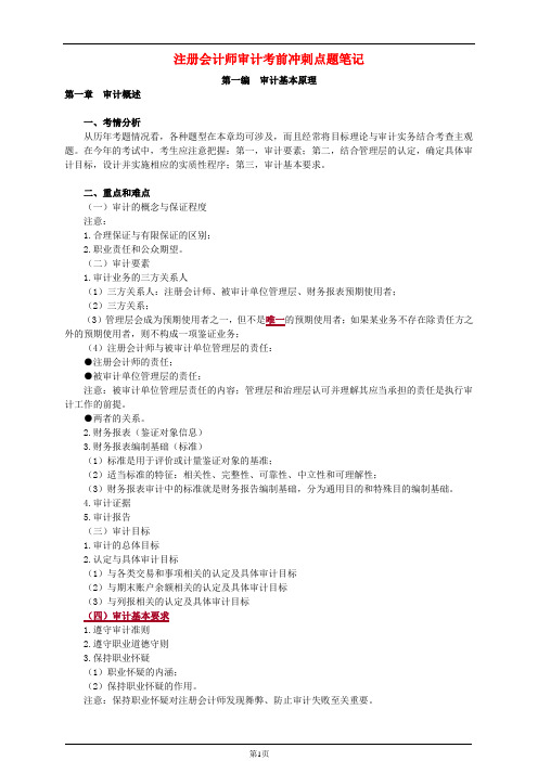 2017年注册会计师审计考前冲刺点题笔记