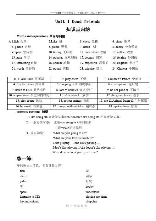 深圳朗文版五年级上册一单元复习提纲及习题