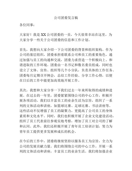 公司团委发言稿