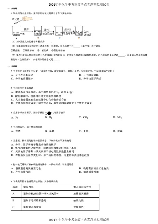 2024初中化学中考高频考点真题模拟测试卷 (5099)