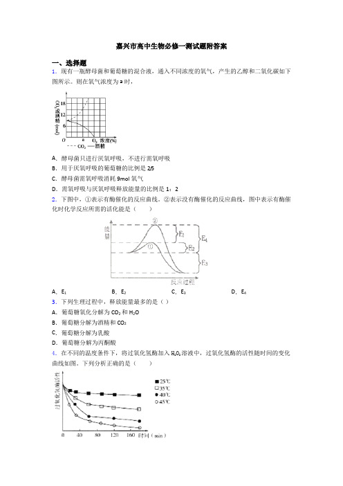 嘉兴市高中生物必修一测试题附答案