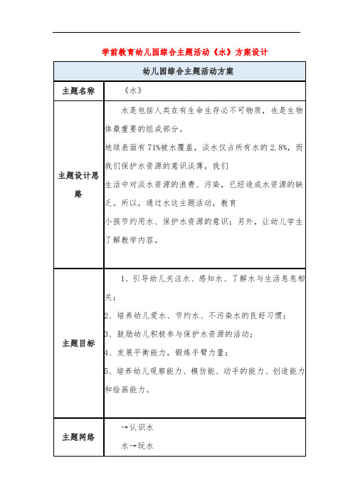 学前教育幼儿园综合主题活动《水》方案设计