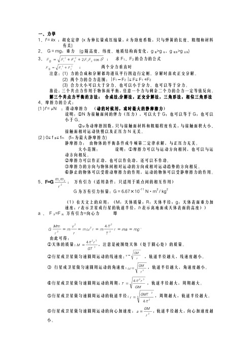 高中物理力学公式