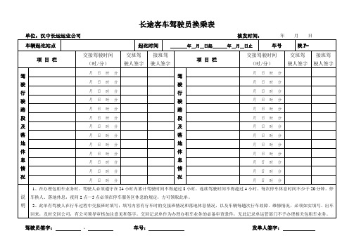 双班驾驶员行车交接班记录单