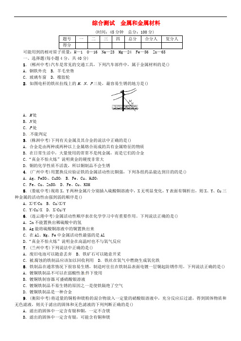 九年级化学下册 第八单元 金属和金属材料综合测试 (新