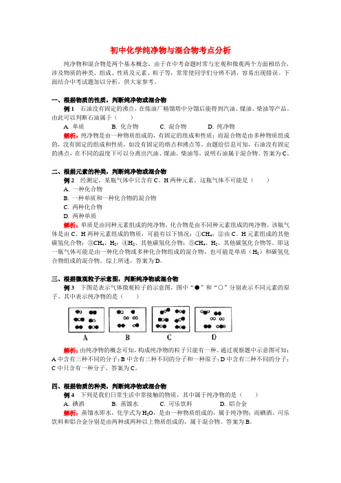 初中化学纯净物与混合物考点分析专题辅导