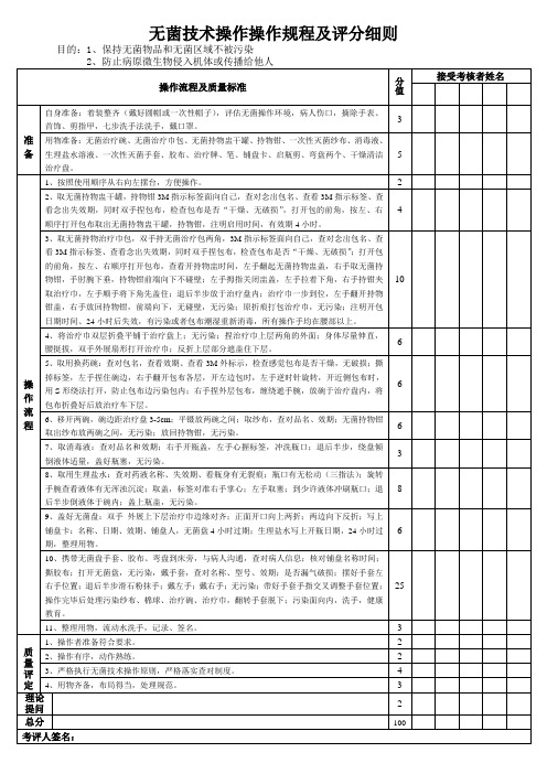 无菌技术操作操作规程及评分细则