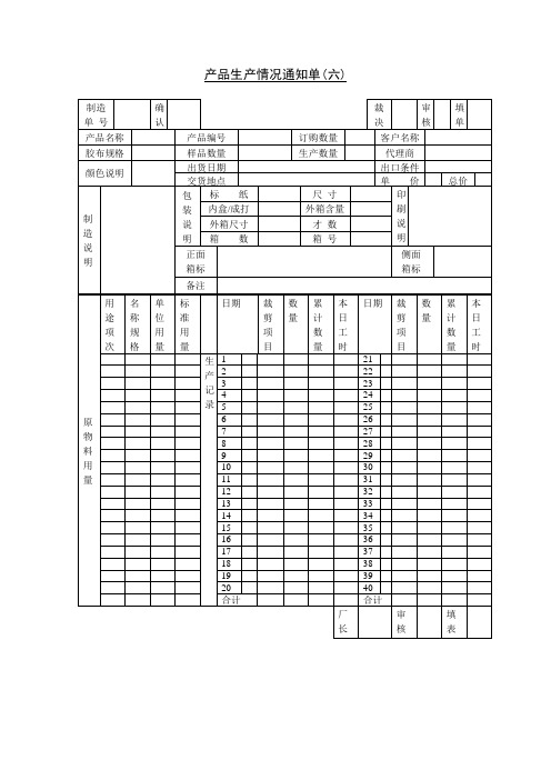 产品生产情况通知单六