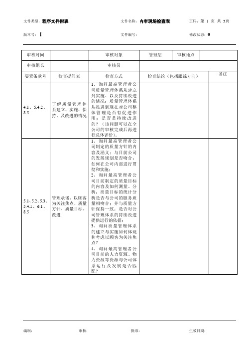 管理层内审检查表