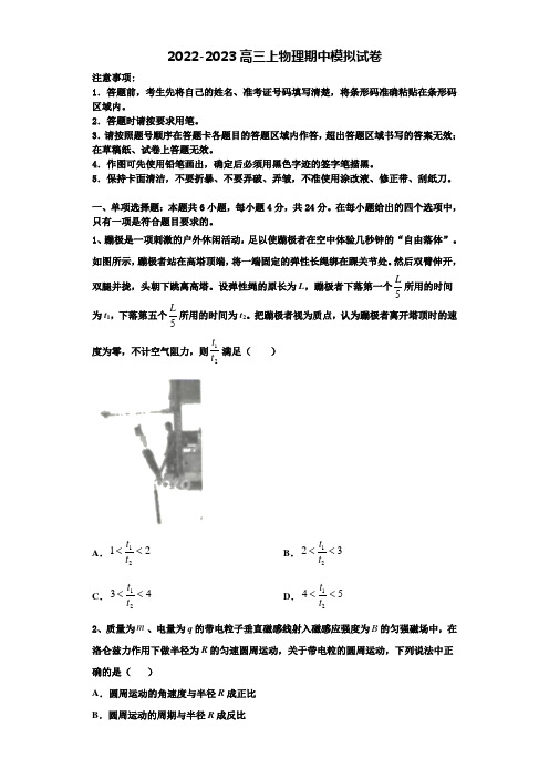 黑龙江省双鸭山市一中2022年物理高三上期中复习检测模拟试题含解析