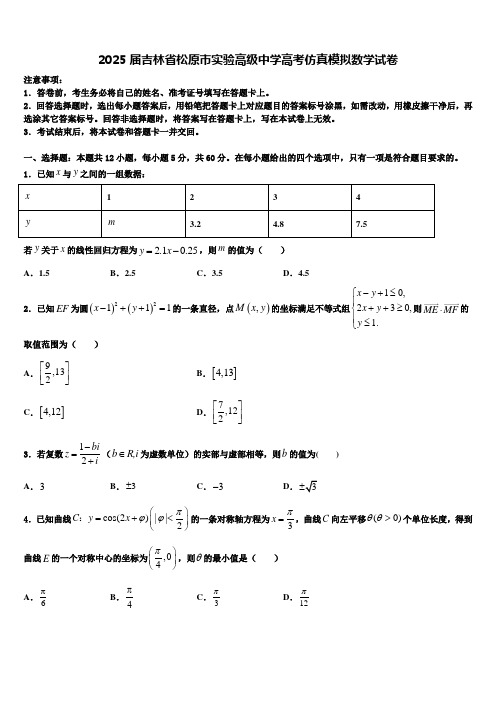 2025届吉林省松原市实验高级中学高考仿真模拟数学试卷含解析