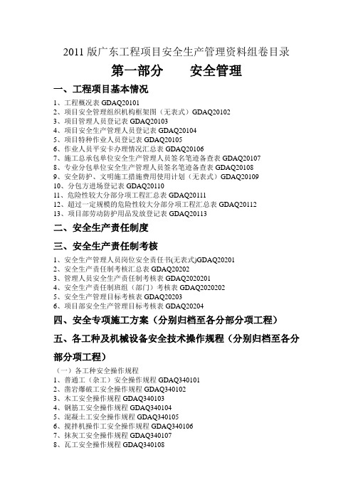 2011版工程项目安全生产管理资料组卷目录1