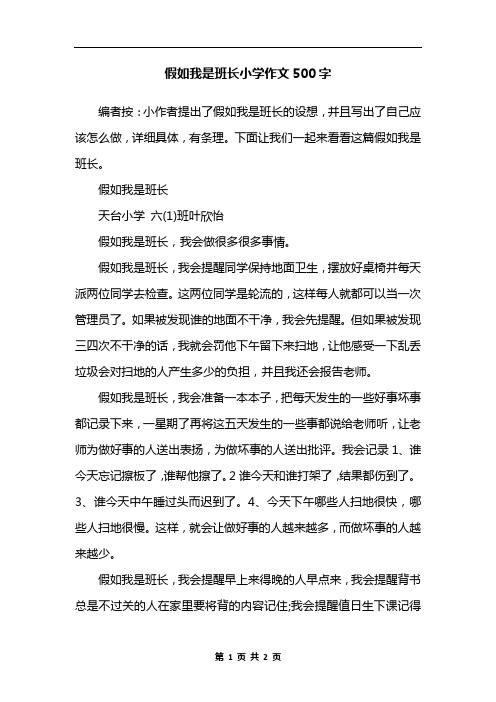 假如我是班长小学作文500字