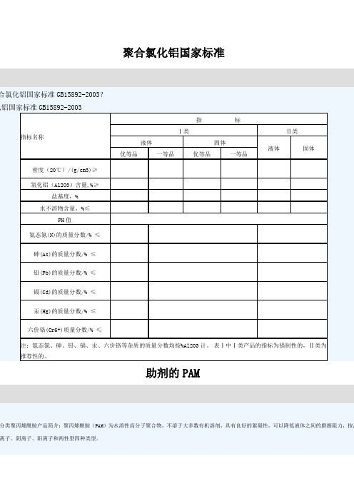 聚合氯化铝国家标准