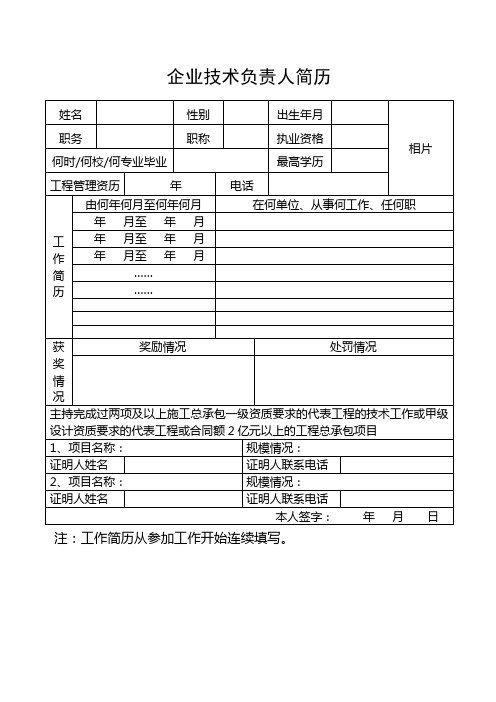 企业技术负责人简历