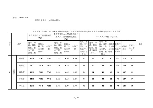 【最新精选】年《四川省建设工程工程量清单计价定额》人工费调整幅度及计日工人工单价[页]