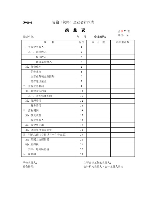 CW012运输铁路企业会计报表