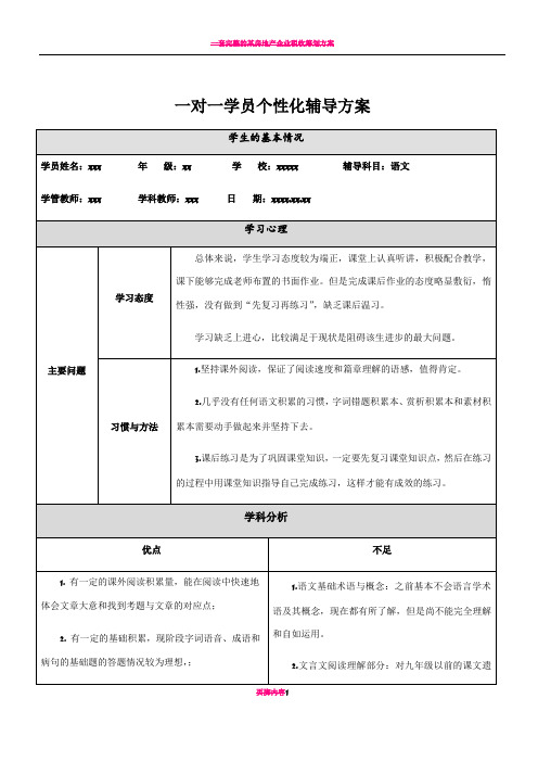 一对一个性化辅导方案