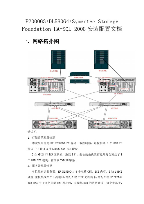 P2000G3+DL580G4+Symantec Storage Foundation HA6+SQL 2008安装配置文档