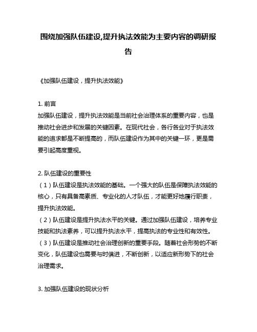 围绕加强队伍建设,提升执法效能为主要内容的调研报告