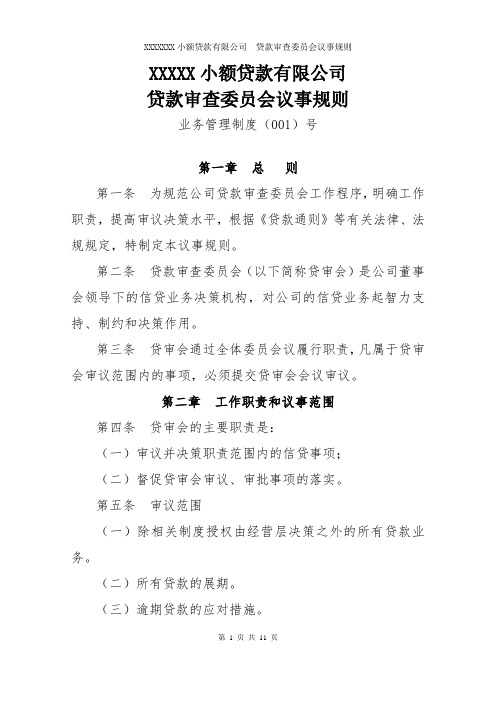 小额贷款公司贷款审查委员会议事规则模版