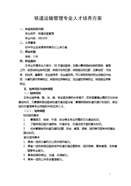 铁道运输管理专业人才培养方案