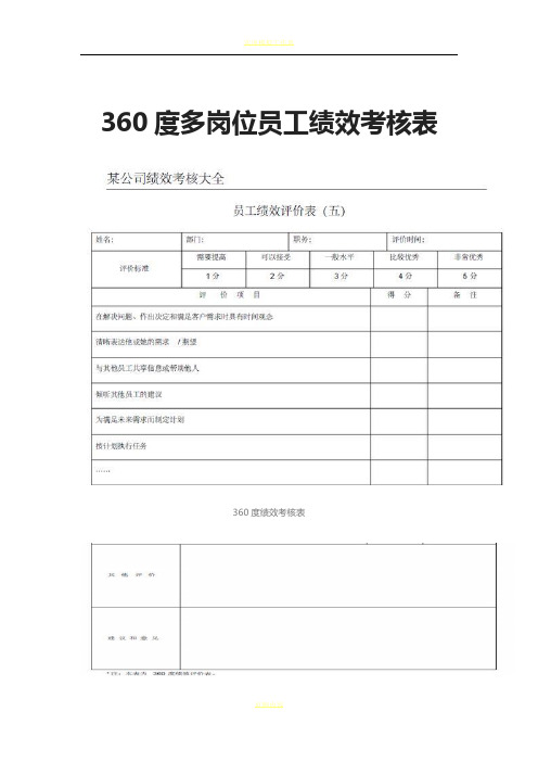 360度多岗位员工绩效考核表