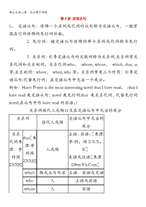 福建省2012届高考英语总复习学案第8讲:定语从句精品