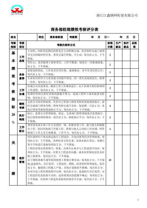 商务部经理考核表