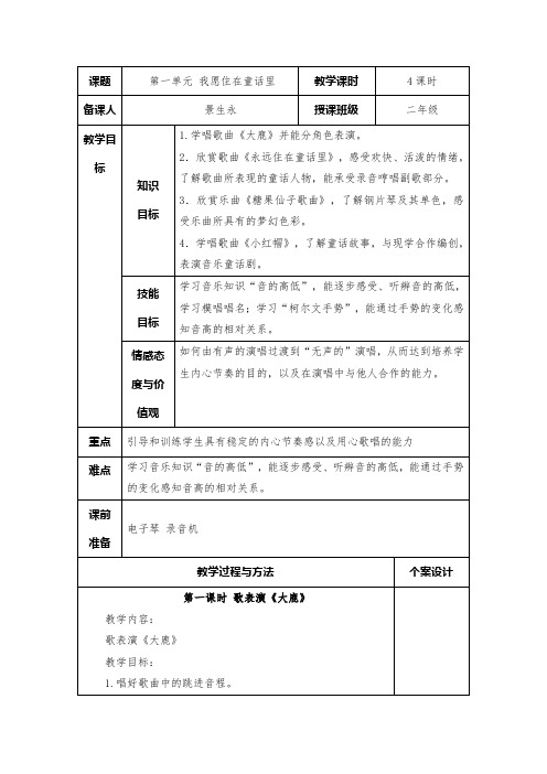 35页全册教案新人教版二年级上册音乐教案(表格)