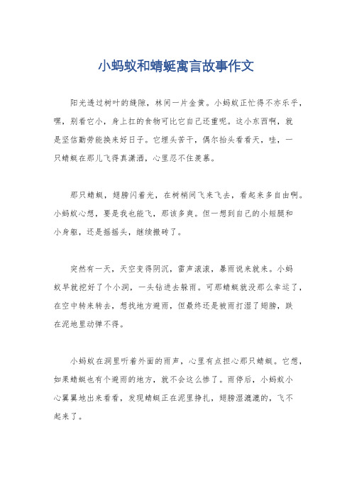 小蚂蚁和蜻蜓寓言故事作文