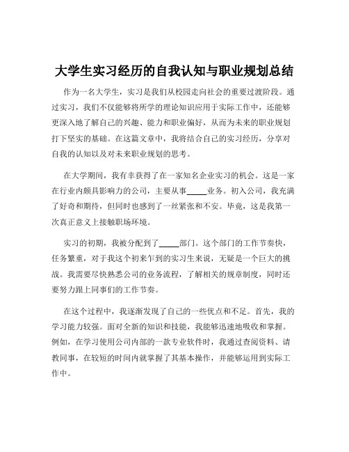 大学生实习经历的自我认知与职业规划总结